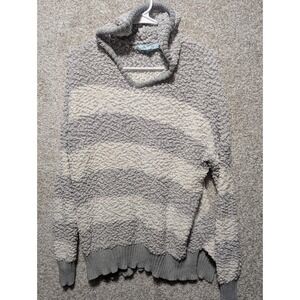 She + Sky Gray and White Pullover Knit Hoodie Sweater Women's Size Small M Ho